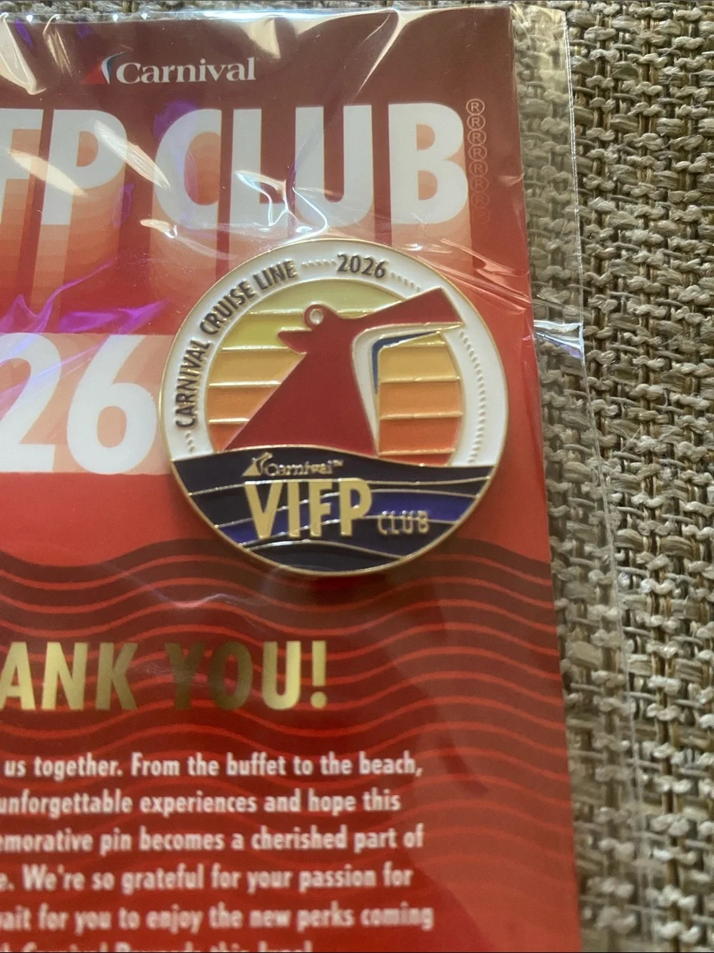 Carnival VIP Club 2026 Red & Gold Commemorative Pin